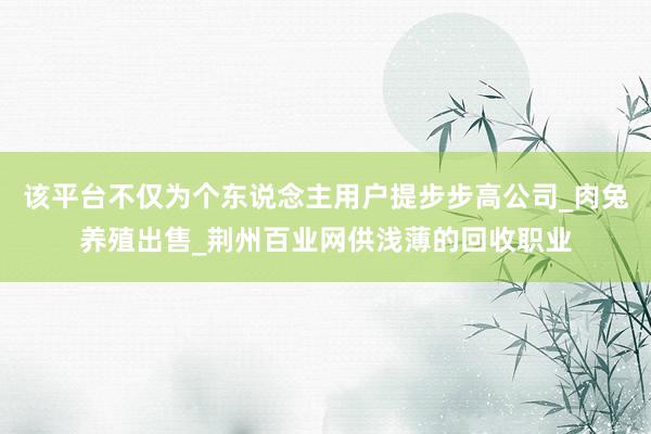 该平台不仅为个东说念主用户提步步高公司_肉兔养殖出售_荆州百业网供浅薄的回收职业